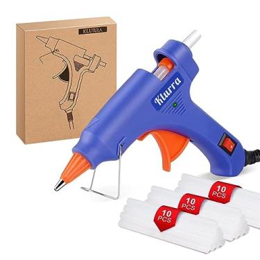Imagem de Klurra Pistola de cola quente, kit de mini pistola de cola quente com 30 bastões de cola para artesanato escolar, faça você mesmo, reparos domésticos rápidos, 20W (azul)