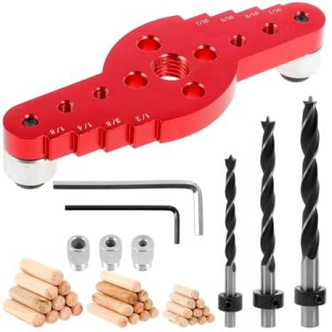 Imagem de Kit de gabarito de cavilha para suporte de prateleira flutuante, kit de gabarito de autocentralização, gabarito de perfuração de furo reto, posicionador de guia de broca de cavilha de madeira