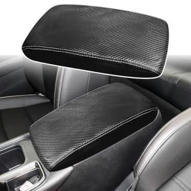 Imagem de ramuel Compatível com console central apoio de braço almofada de couro PU capas de descanso de braço tapete protetor de tampa de console médio para Nissan Sentra 2020-2025 (padrão de fibra de carbono
