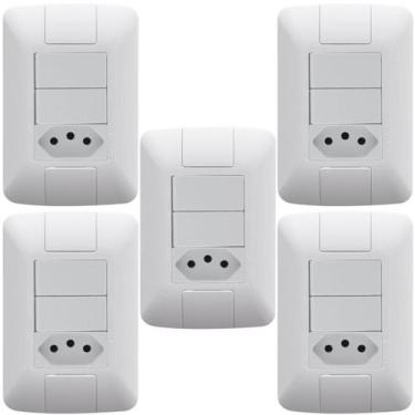 Imagem de Kit 5 Conjunto 2 Interruptores Paralelo + 1 Tomada 20a 250v - TRAMONTI