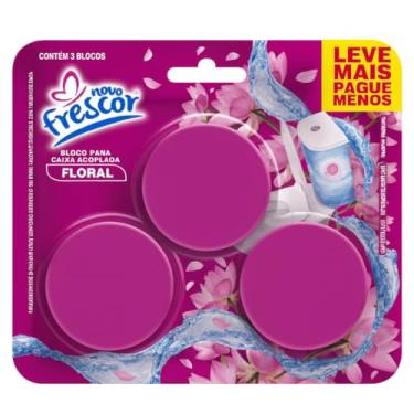 Imagem de Bloco Sanitário Desodorizador Triplo Para Caixa Acoplada 45 Gramas Floral Limpa Perfuma E Colore A Água