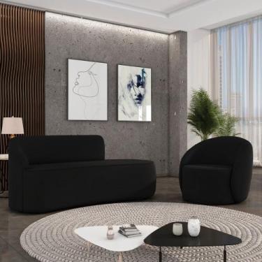 Imagem de Sofá 3 Lugares Orgânico 180cm Morgan e Poltrona Lua Veludo Preto D03 -
