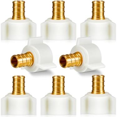 Imagem de Fabbay Pacote com 8 Acessórios Pex Adaptador Roscado Fêmea de 1/2 Polegada 1/2 Npt Cotovelo Giratório Rosqueado Fêmea Latão Conexões de Crimpagem Conector de Torneira Pex para Tubos de Linha de Água