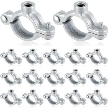 Imagem de Otoolling Pacote com 20 ganchos de tubo de anel dividido de 3/10.2 cm para haste de rosca de 3/20.3 cm Suporte de montagem de ferro galvanizado para tubulação de parede montagem de teto combinação