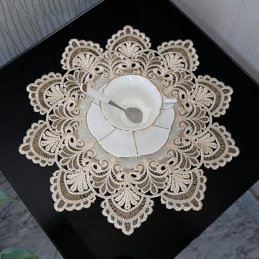 Imagem de Toalha de mesa de cabeceira redonda capa de mesa de renda macramê toalha de mesa clássica jacquard pequena toalha de mesa de linho toalha de mesa cachecol para festa de casamento tapete de vaso tapete