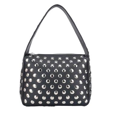 Imagem de JQAliMOVV Bolsa de ombro feminina Y2K preta bolsa punk outono bolsa de couro bolsa de mão, Preto, Small