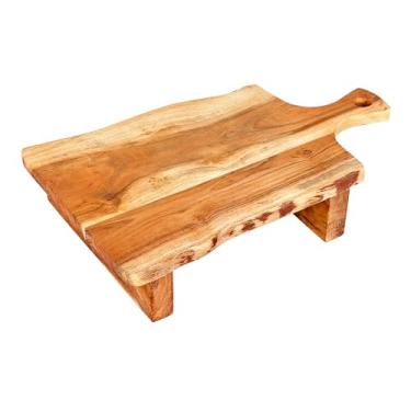 Imagem de GoCraft Tábua de corte de madeira de acácia – 40,6 x 25,4 cm – com alça – Bandeja rústica de charcutaria | Tábua de queijos | Pedestal de elevação para balcão de cozinha | Mesa de jantar | Uso para
