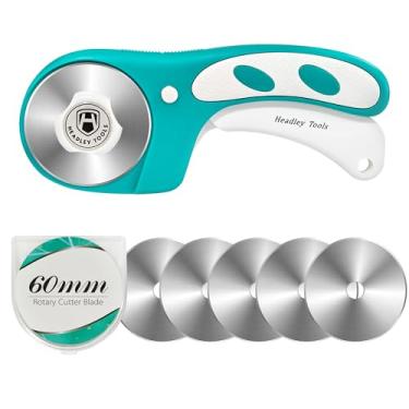 Imagem de Headley Tools Cortador rotativo de 60 mm atualizado com design de rolamento para corte mais suave e profundo, cortador de rolamento ergonômico com trava de segurança para tecido, couro, artesanato