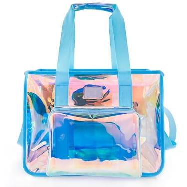 Imagem de Bolsa feminina grande de praia à prova d'água de 26 L, à prova de areia, bolsa de praia com zíper e alça iridescente transparente para férias, férias, viagens, praia, natação, piscina, barco
