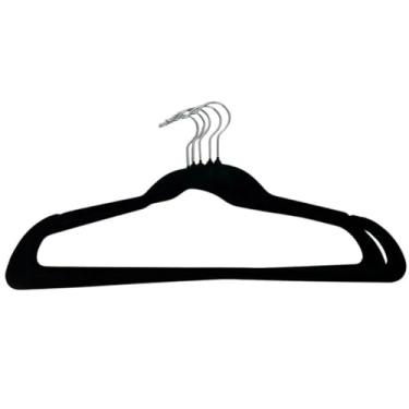 Imagem de Cabides de Veludo Adulto, Kit com 5 Unidades, Preto, 44 cm x 21,5 cm