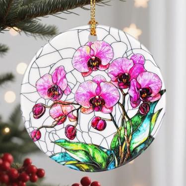 Imagem de Enfeites de Natal, enfeite de flor, enfeites de árvore de Natal, decorações de Natal, decorações de férias, presentes para amantes de orquídeas, presente temático de flores, presentes de festa de fim