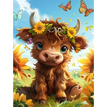 Imagem de Yomiie Kits de arte de diamante de vaca 5D para adultos, pintura com diamante, animais, faça você mesmo, kits de brocas redondas completas, bordado, strass, cristal, cristal, artesanato, tela