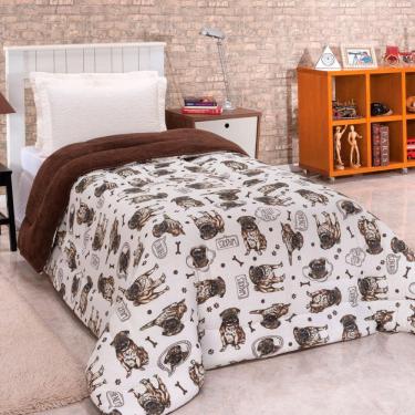 Imagem de Coberdrom Solteiro Dupla Face Malha Manta Soft Cão Tabaco