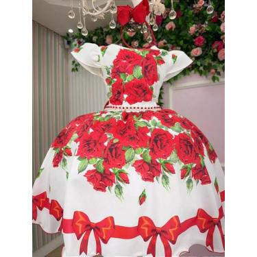 Imagem de Vestido Infantil Vermelho Juvenil Florido para Festa Luxo - no-brand, 