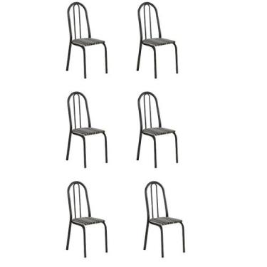 Imagem de Kit 06 Cadeiras Jantar Reforçada Pés Metal Tampo Listrado - Straso, Pr