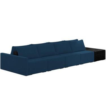 Imagem de Sofá Ilha Modular Para Sala 432cm com Puff Dublin K01 Veludo Azul Mari