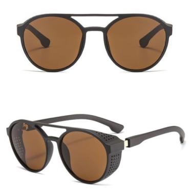 Imagem de Óculos De Sol Alok Masculino Steampunk Redondo Aviador Com Proteção Lateral Vintage E Proteção UV (Marrom)