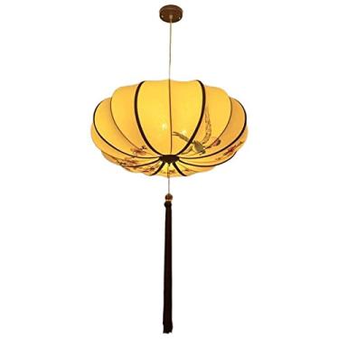 Imagem de Lustre moderno com luzes pendentes de tecido, abajur de tecido simples em estilo chinês, luminária de teto suspensa para quarto, restaurante, varanda, entrada, sala de jantar, sala de estar