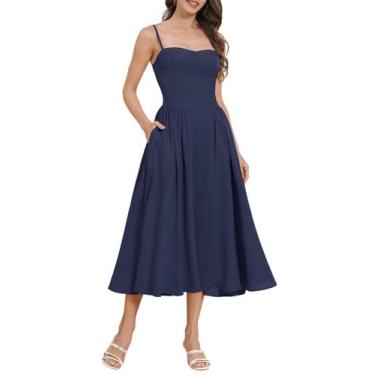 Imagem de Vestido feminino AGYMNX, espartilho, coxa, alça espaguete, azul marinh