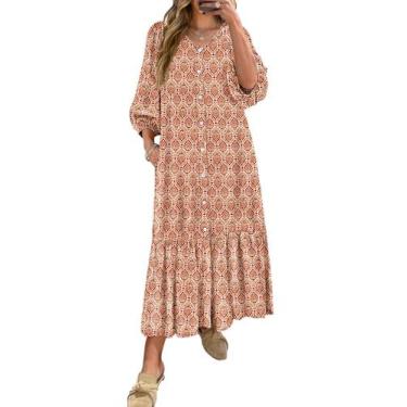 Imagem de Vestido maxi ANRABESS Boho, verão 2025, manga folhada e decote em V