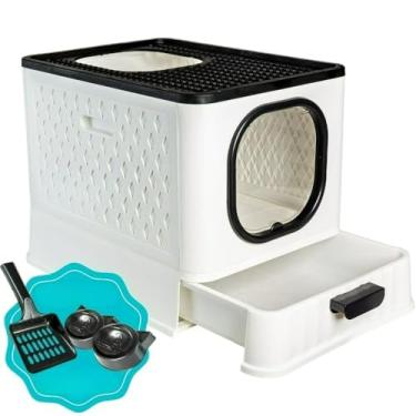 Imagem de Caixa De Areia Fechada Para Gatos Porta Transparente 02 Comedouros Pá Fácil Limpar Gatos Todos Portes Residencia Caixa De Areia(SANITÁRIO LUXO SB - BRANCO)