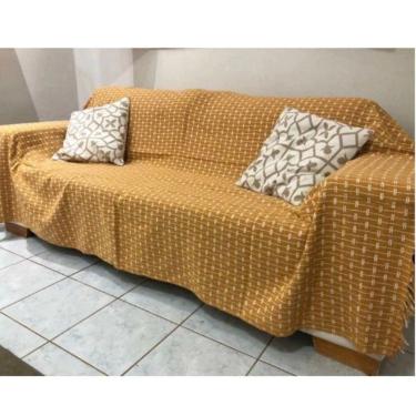 Imagem de 02 Manta Para Sofá E Cama Grande 2,50x,180 De 2 E 3 Lugares Capa Protetora Para Sofa Gigante Algodão Caramelo-branco