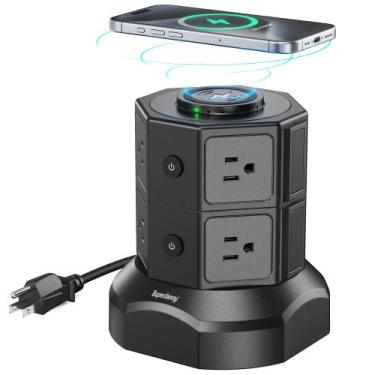 Imagem de Power Strip Tower SUPERDANNY com carregador sem fio de 15 W preto