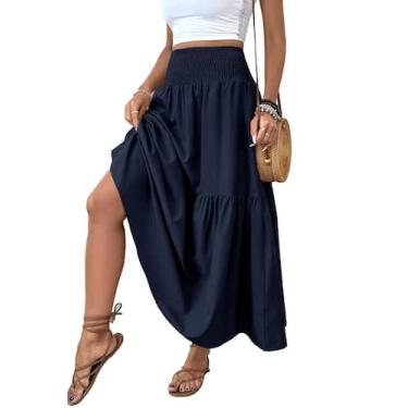 Imagem de Saia TuoGo S 932-Azul Marinho com babados Maxi com bolsos