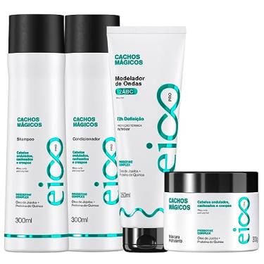 Imagem de Kit Eico Professional Cachos Mágicos Shampoo e Condicionador 300ml Máscara Hidratação Tratamento Cachos 300g e Leave-in Finalizador Modelador (Modelador Ondas)