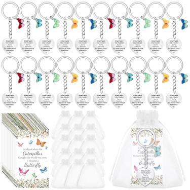 Imagem de Easywiny 20 Sets Inspirational Gift Funny Butterfly Keychain Motivational Encouragement Thank You Cards and Organza Bags for Employee Appreciation Pocket Favors for Staff Coworkers, 5 Styles