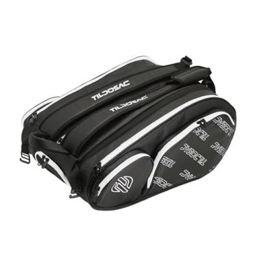 Imagem de oshhni Mochila de tênis para homens e mulheres de grande capacidade portátil com sacola de tênis de alça de ombro ajustável para acampamento esportivo, Preto Branco