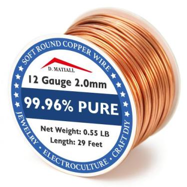 Imagem de Fio de cobre D.MATIALL 99,95% puro 2,0 mm 29 pés 0,25 kg Craft
