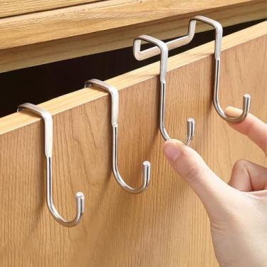 Imagem de 2 ganchos sobre armário, aço inoxidável, gancho duplo resistente para porta de armário, gaveta, cozinha, banheiro, quarto