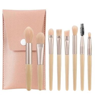 Imagem de Mini 8 pincéis de maquiagem de cerdas macias, conjunto portátil de ferramentas de maquiagem para iniciantes, bege 1