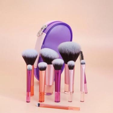 Imagem de Conjunto de pincéis de maquiagem de 10 peças para viagens: ferramentas cosméticas macias de cabo curto para base, pó e muito mais – perfeito para viagens diárias e viagens (mistura)