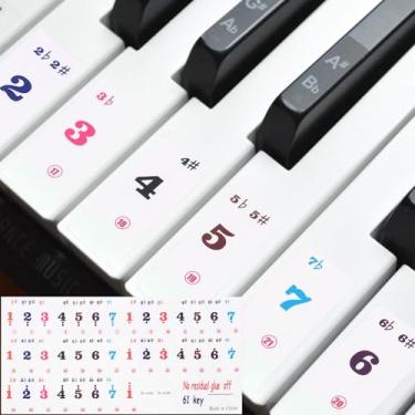 Imagem de Generic Adesivos de teclado de piano, 61 teclas numeradas adesivo de piano guia removível para iniciantes aprendendo