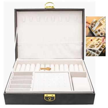 Imagem de Porta Joias Cordao Anel Brinco Relogio Pulseira Acessorio Caixa Estojo Penteadeira Gaveta Mesa Bancada Organizaçao