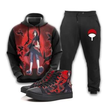 Imagem de Kit Conjunto De Moletom Naruto Anime Blusa Mais Calça E Tênis - Exo, V