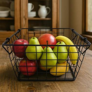 Imagem de Cesto Organizador de Ferro Preto Multiuso - Fruteira, Ovos, Legumes e Banheiro 15.4cm X 24.cm X 25.cm