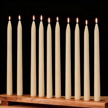 Imagem de AGLARY Pacote com 10 velas brancas de cera de abelha pura, 25 cm, sem cheiro com mechas de algodão – Caixa de papel reciclável purificadora de ar.