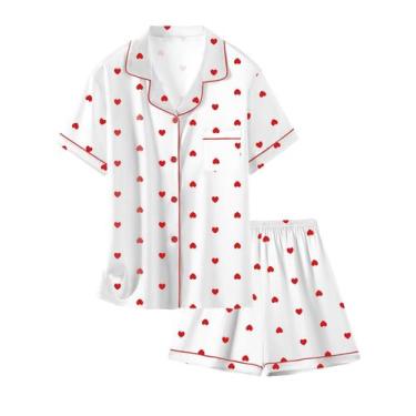 Imagem de Pijama Schbbbta Satin para mulheres, 2 peças de manga curta com botões