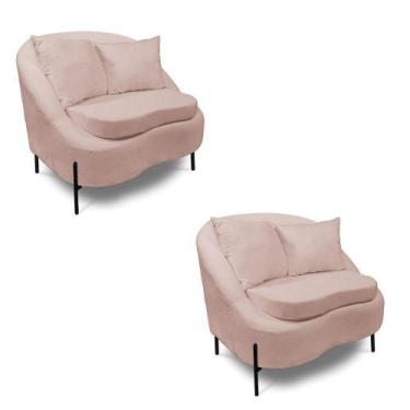 Imagem de Poltrona Decorativa Orgânica Pé De Metal Preto Kit 2 Zaya Bouclê C05 -