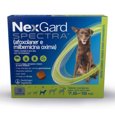 Imagem de NexGard Spectra Anti Pulgas e Carrapatos para Cães de 7,6 a 15kg 3 Tablete Mastigável