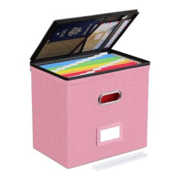 Imagem de Caixa organizadora de arquivos Oterri Small Pink 32x21x30 cm com tampa