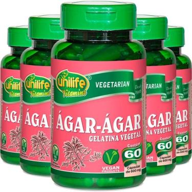 Imagem de Kit 5 Ágar Ágar Gelatina Natural 60 Cápsulas Unilife