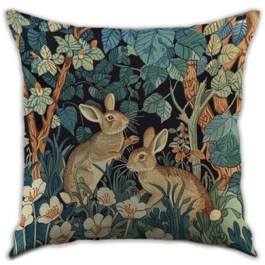 Imagem de RBAFAO William Morris Inspirado Abstrato Vintage Fox Design Fronhas Decoração de Casa Arte Capa de Almofada para Cama Sofá Sala de Estar, Carro Interior e Exterior (Coelho Marrom, 45,7 x 45,7 cm)