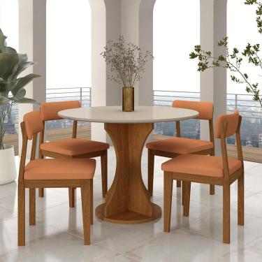 Imagem de Mesa Redonda Cosença Com 4 Cadeiras Estofadas Fre/off/s.terracot - M.a