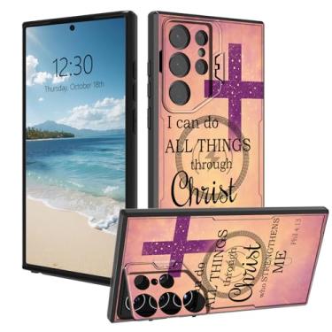 Imagem de AIRWEE Capa magnética robusta para Samsung Galaxy S24 Ultra, capa protetora de camada dupla à prova de choque com suporte de câmera oculta para Galaxy S24 Ultra 6,9 polegadas, Philippians 4-13