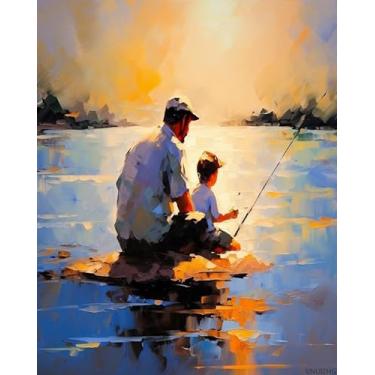 Imagem de VNUIEHG Pintura DIY por Números para Adultos Pai Pescando Pintura DIY por Números Kits Pintura a Óleo Desenho Tela Decoração de Casa Presente, 40 x 50 cm Sem Moldura