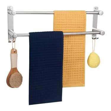 Imagem de Handship Toalheiro duplo de 50 cm, toalheiro de aço inoxidável para banheiro, suporte de toalhas de banho montado na parede, cabide com ganchos, toalhas de mão, barra para parede, cozinha, toalhas